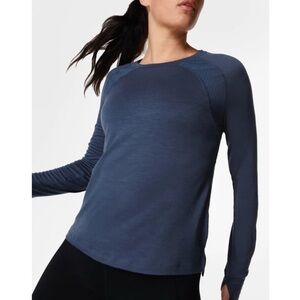 Sweaty Betty Breeze Marino Wool-Blend Running Top Size Medium‎ Mountain Blue
